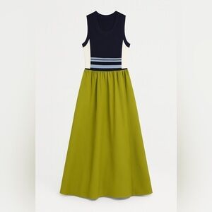 Tanya Taylor sleeveless ribbed bodice stripe midi dress green skirt